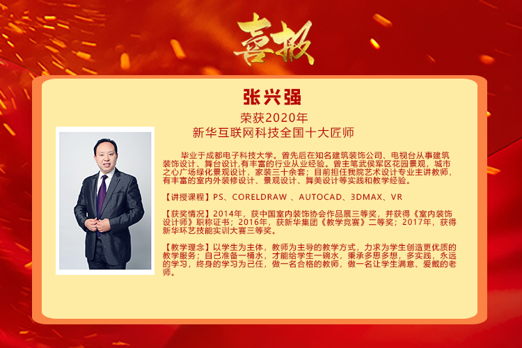 热烈祝贺张兴强老师荣获新华互联网科技十大匠师荣誉称号