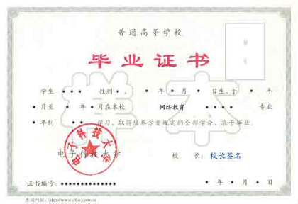 网络高等证书教育毕业证书样本